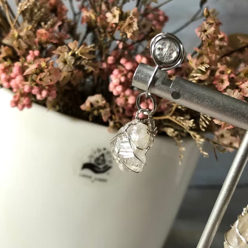 水晶原礦手作耳環 無痛耳夾 醫療鋼耳環