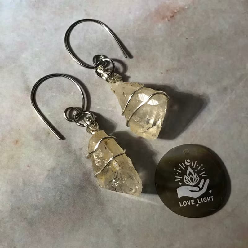水晶原礦手作耳環 無痛耳夾 醫療鋼耳環