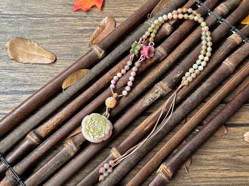 【一物一圖】天然鹽源瑪瑙蝶 戀花雕刻平安鎖 連珠鍊設計款項鍊