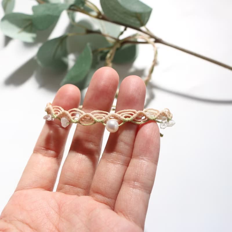 天然淡水珍珠波希米亞風蠟線編織手鍊