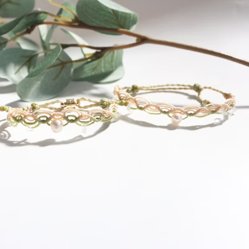 天然淡水珍珠波希米亞風蠟線編織手鍊