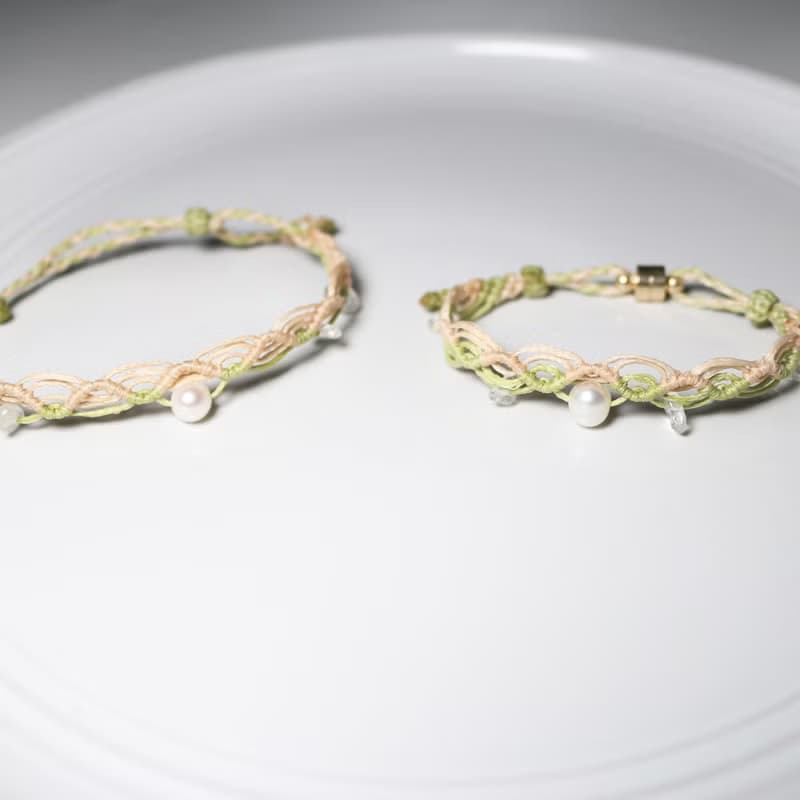 天然淡水珍珠波希米亞風蠟線編織手鍊