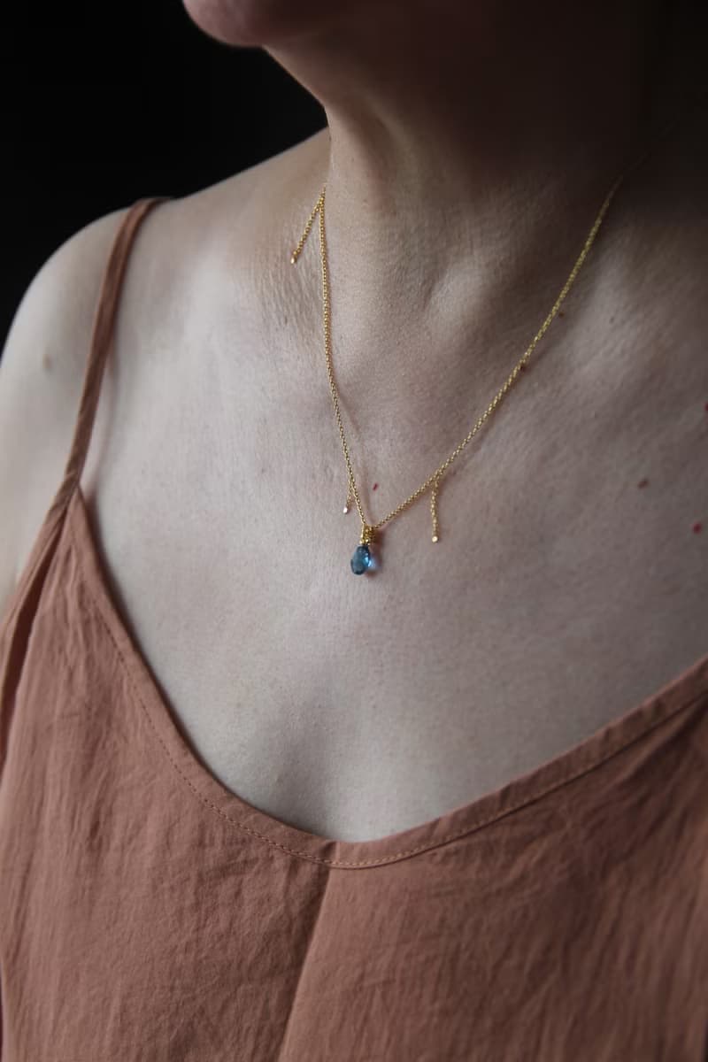 YELU獨立自制倫敦藍托帕石純銀項鏈