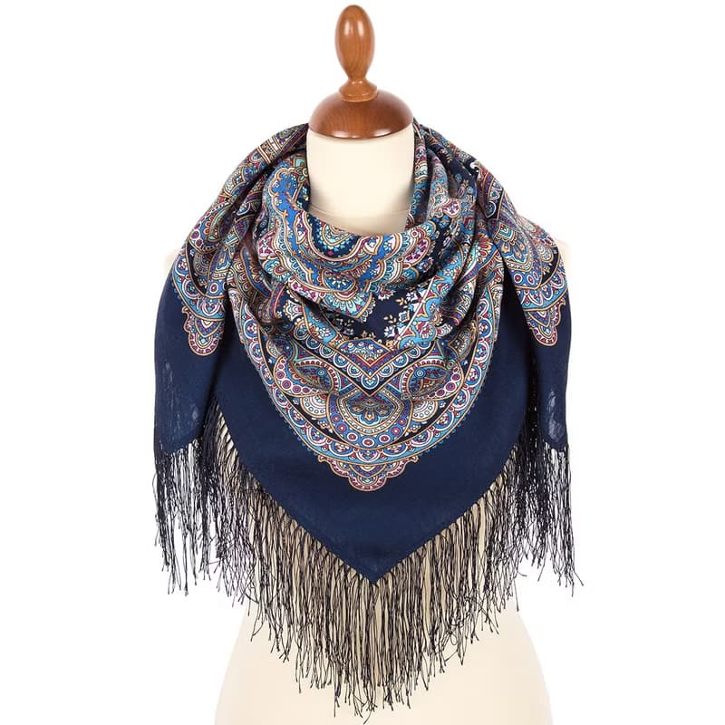 Authentic Pavlovo Posad Russian Shawl Scarf Soft 100% Wool 89x89 cm 1926-14