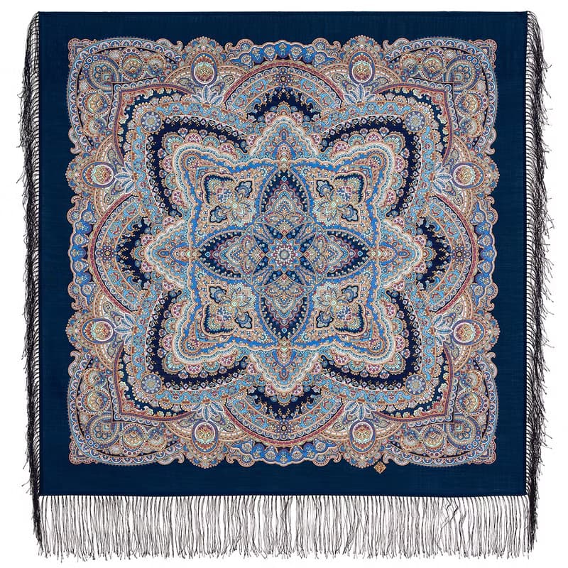 Authentic Pavlovo Posad Russian Shawl Scarf Soft 100% Wool 89x89 cm 1926-14