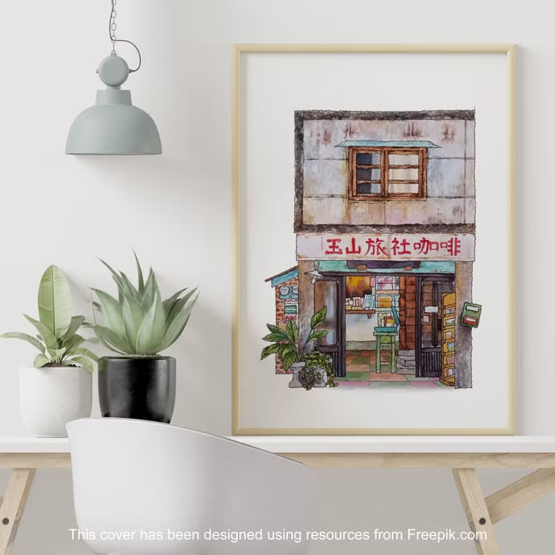 台灣旅繪-嘉義木督-玉山旅館咖啡-街屋-藝術微噴/掛畫/複製畫