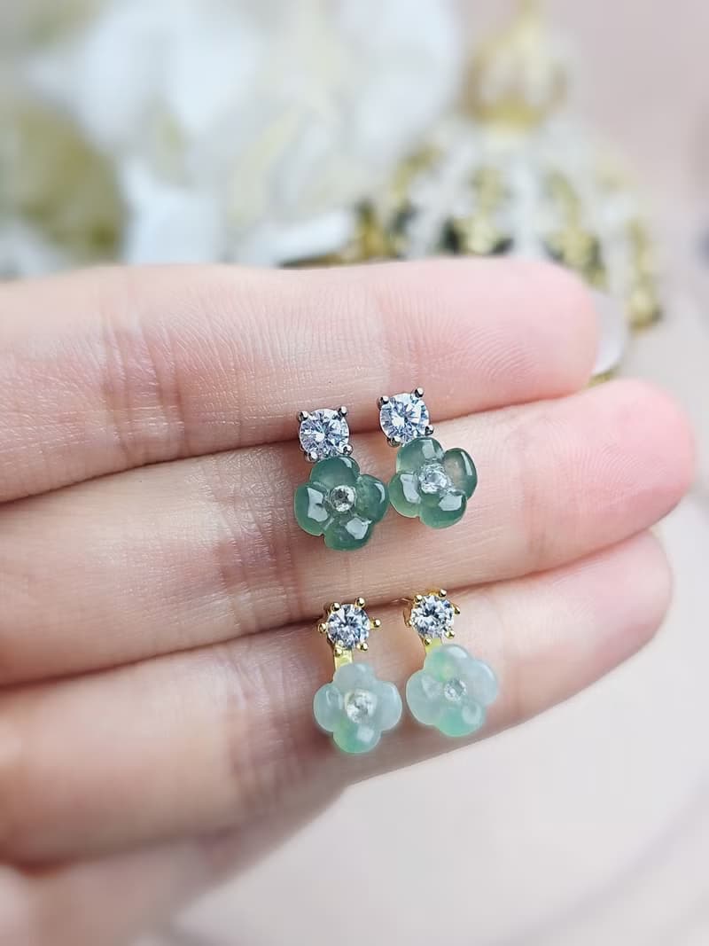招財•貴人•淨化•富貴|桂花園|緬甸A貨翡翠純銀簡約耳環