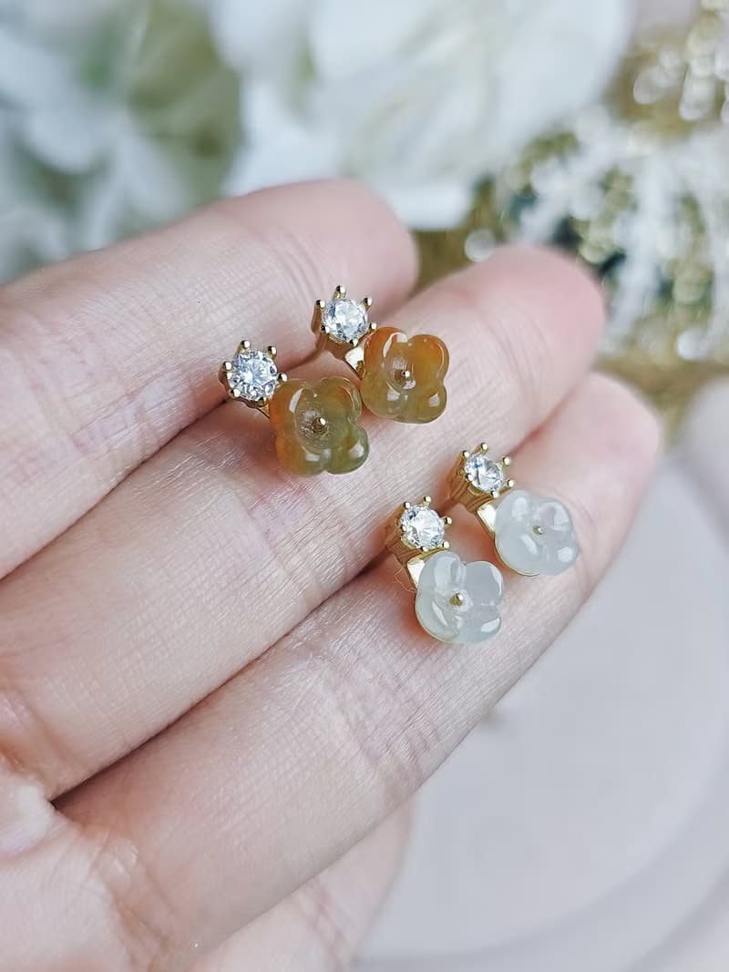 招財•貴人•淨化•富貴|桂花園|緬甸A貨翡翠純銀簡約耳環