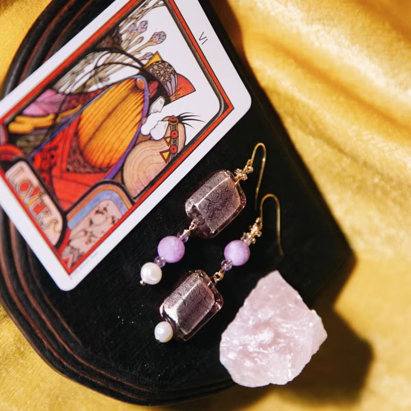 Lovers VI 戀人六 Major Arcana 銀箔琉璃紫晶不對稱耳飾