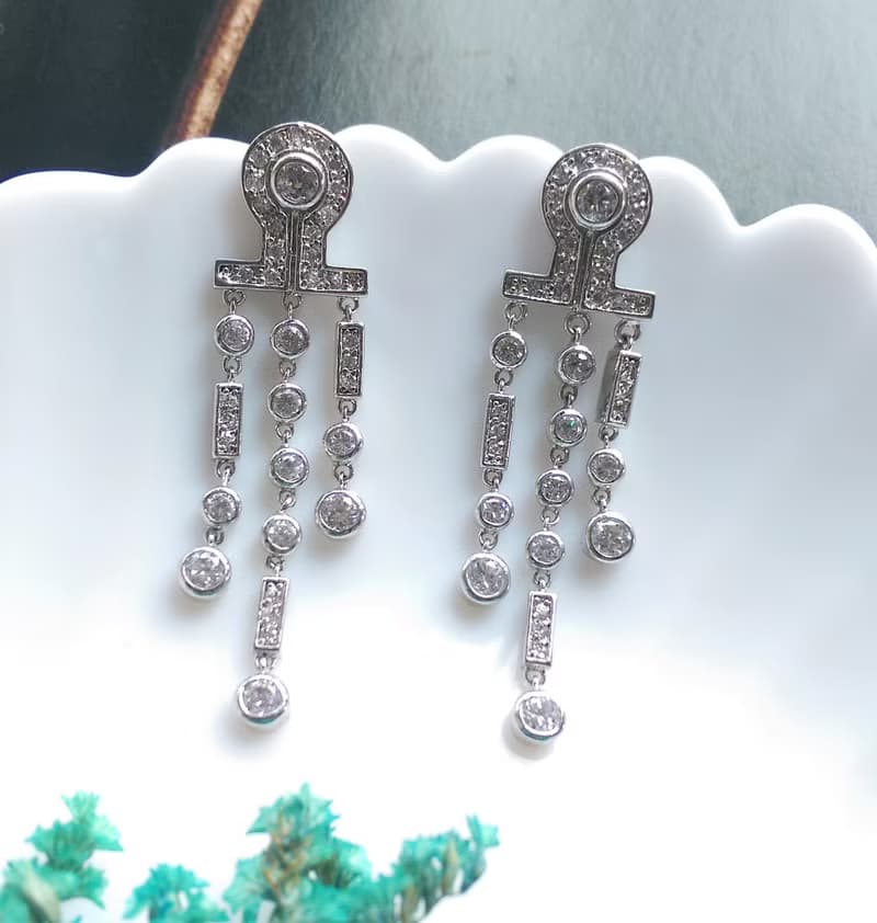 Vintage Jewelry 西洋古董飾品 銀色調 奢華閃亮 針式耳環