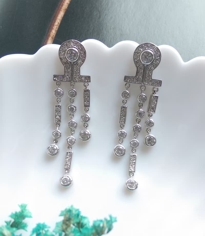 Vintage Jewelry 西洋古董飾品 銀色調 奢華閃亮 針式耳環