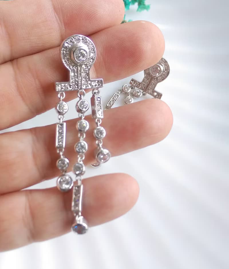 Vintage Jewelry 西洋古董飾品 銀色調 奢華閃亮 針式耳環