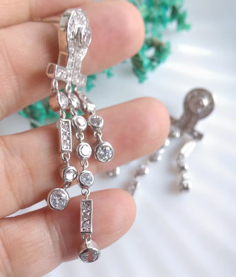 Vintage Jewelry 西洋古董飾品 銀色調 奢華閃亮 針式耳環