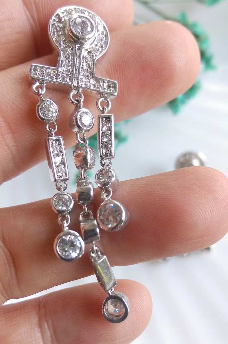 Vintage Jewelry 西洋古董飾品 銀色調 奢華閃亮 針式耳環