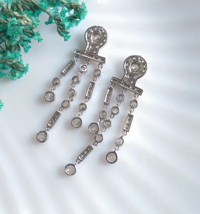 Vintage Jewelry 西洋古董飾品 銀色調 奢華閃亮 針式耳環