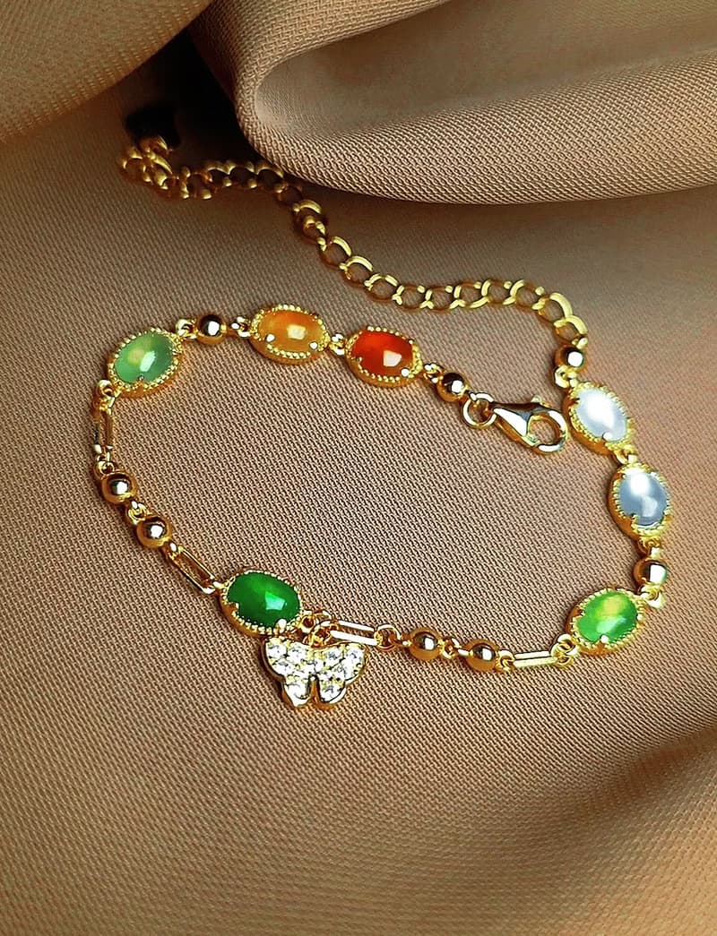 招財•好運|馬卡龍冰玻放光多寶彩虹|緬甸A貨翡翠純銀多顆手鏈