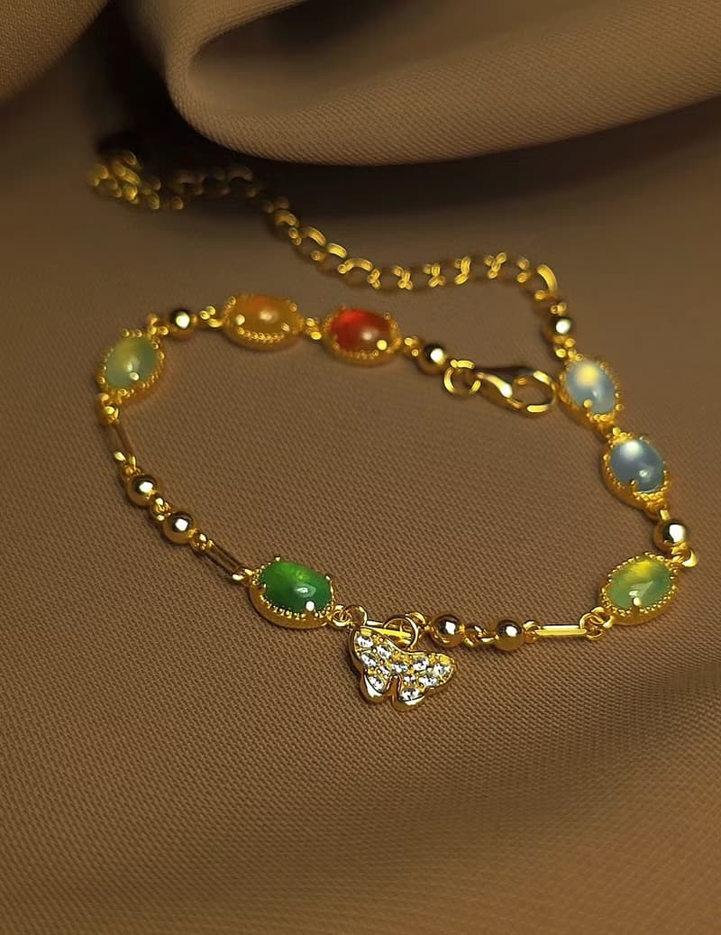 招財•好運|馬卡龍冰玻放光多寶彩虹|緬甸A貨翡翠純銀多顆手鏈