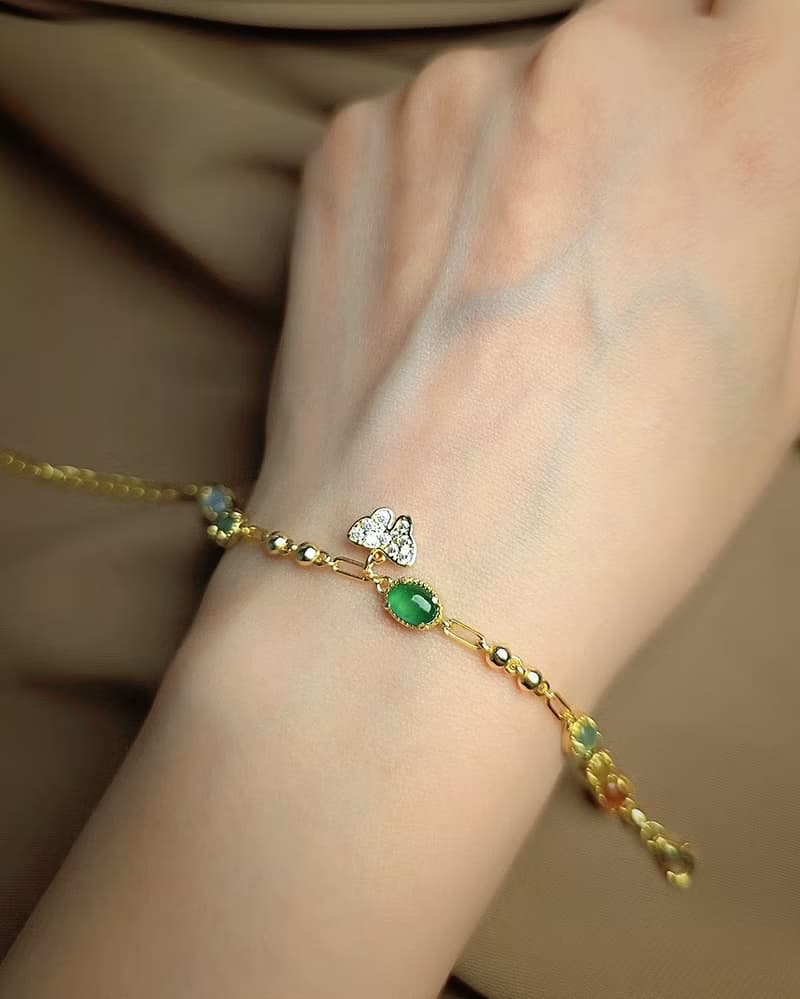 招財•好運|馬卡龍冰玻放光多寶彩虹|緬甸A貨翡翠純銀多顆手鏈