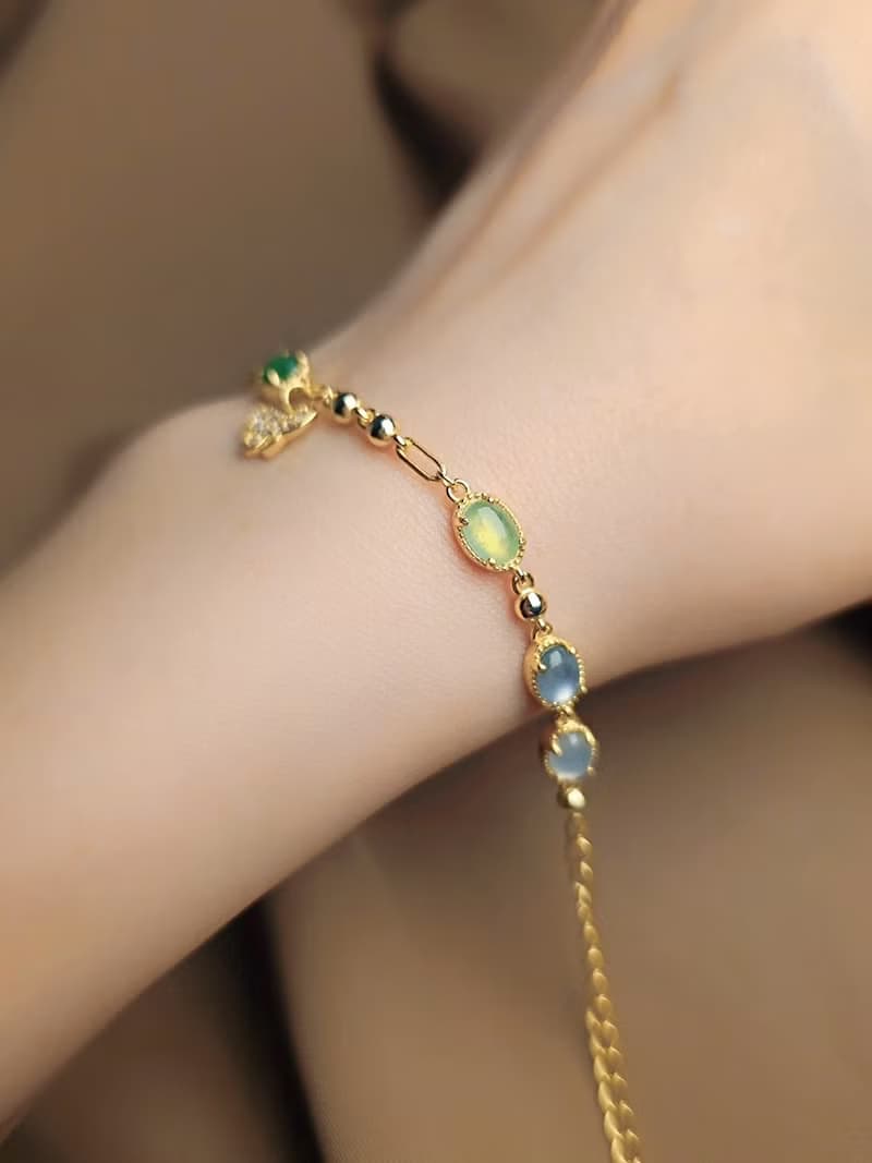 招財•好運|馬卡龍冰玻放光多寶彩虹|緬甸A貨翡翠純銀多顆手鏈