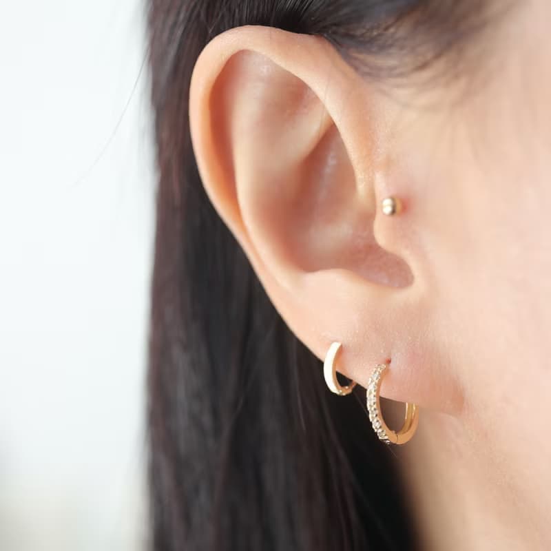 14K 復古切紋耳扣耳環 (內徑 6.5 mm) (單個) 洗澡免摘  不褪色