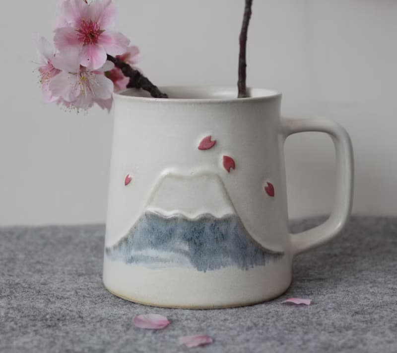 春天版 富士山  耳掛咖啡陶杯