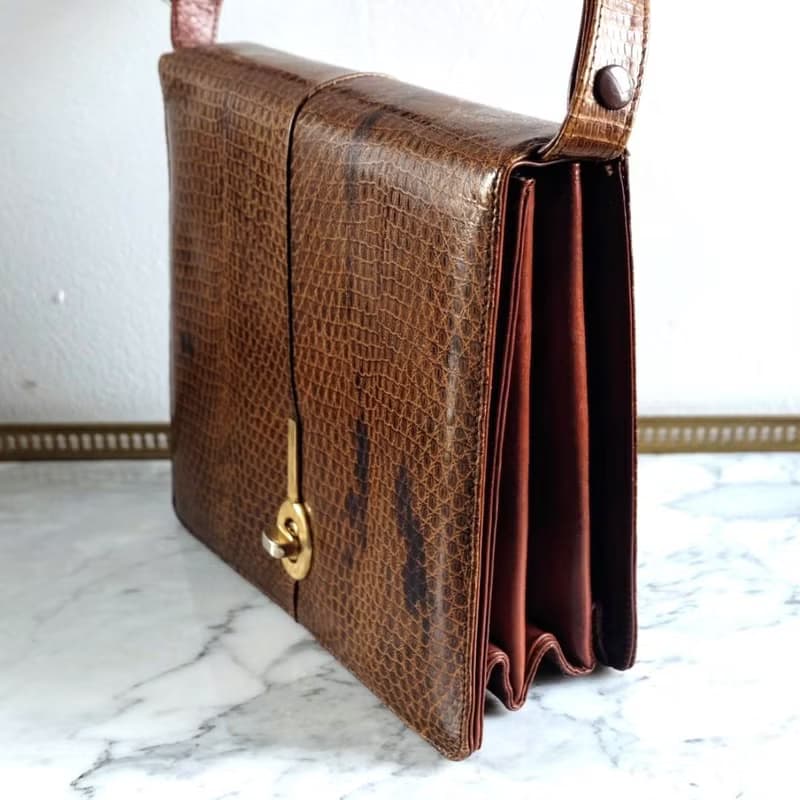 法國復古鱷魚手提皮袋