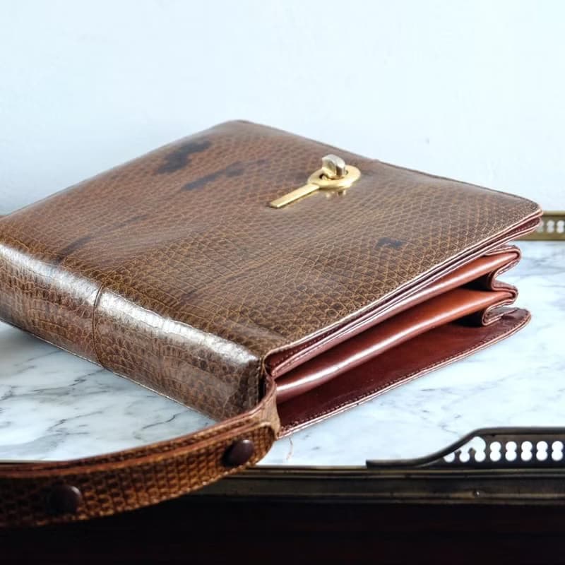 法國復古鱷魚手提皮袋