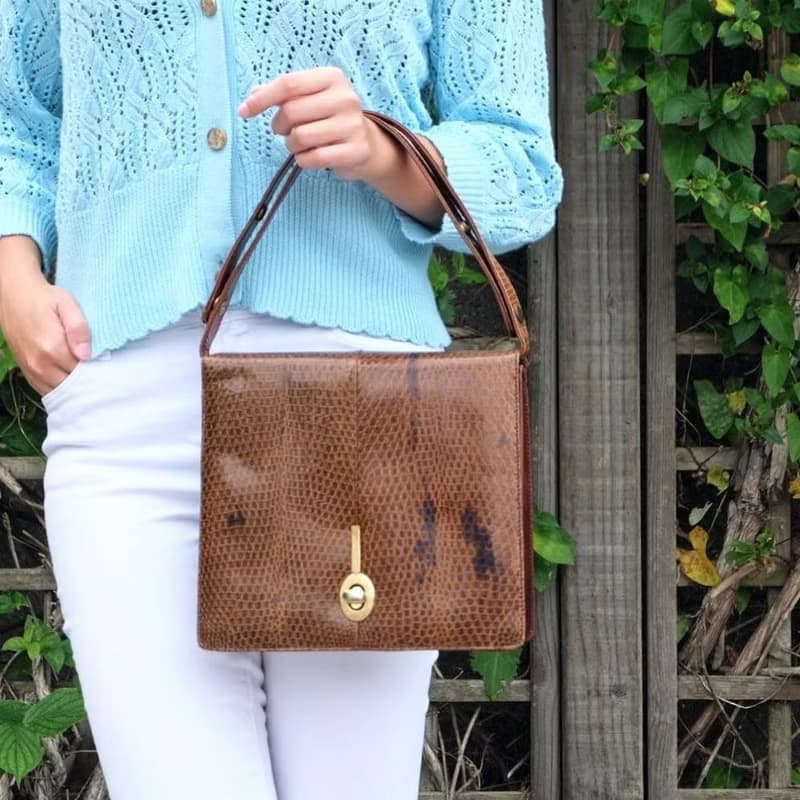 法國復古鱷魚手提皮袋