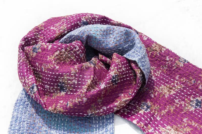 刺繡絲巾/絲綢刺繡圍巾/手縫紗麗線絲巾/印度絲綢刺繡圍巾-紫色花
