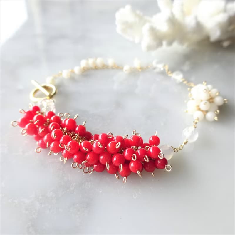 14kgf Red Coral station bracelet