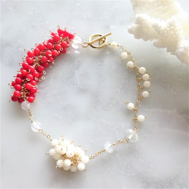 14kgf Red Coral station bracelet