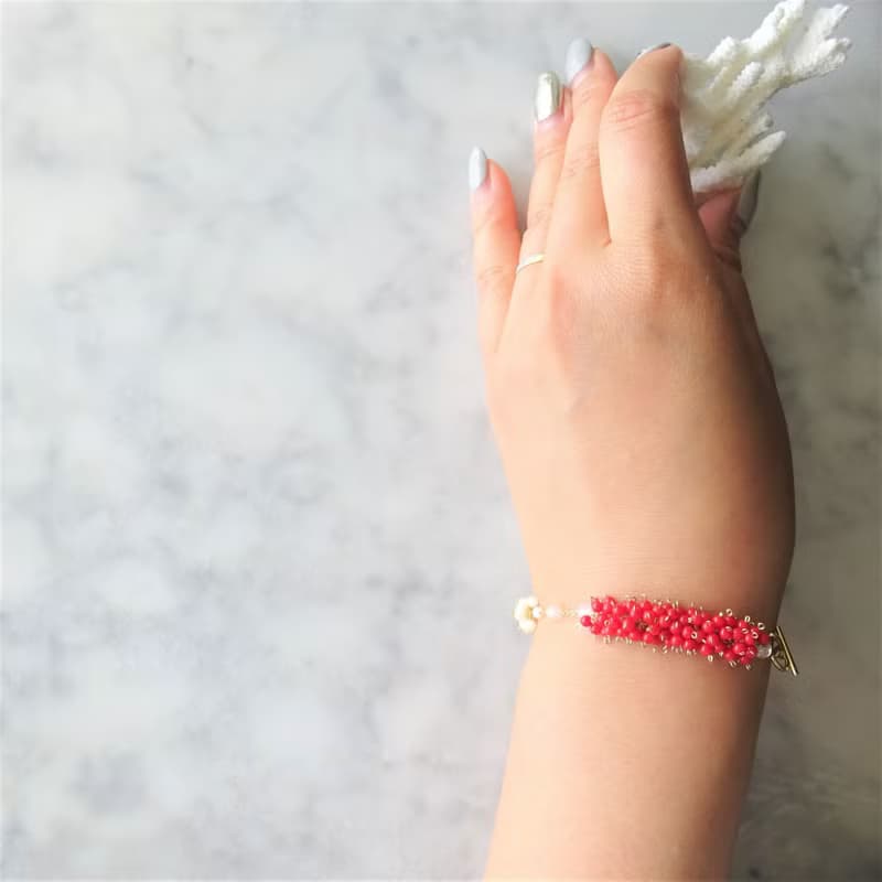 14kgf Red Coral station bracelet
