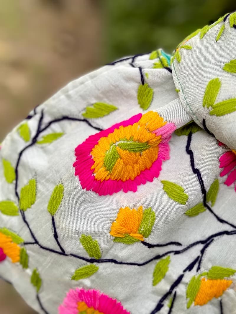 手工刺繡 淺綠色 花卉 手提包 小包 包包 手袋 手提袋