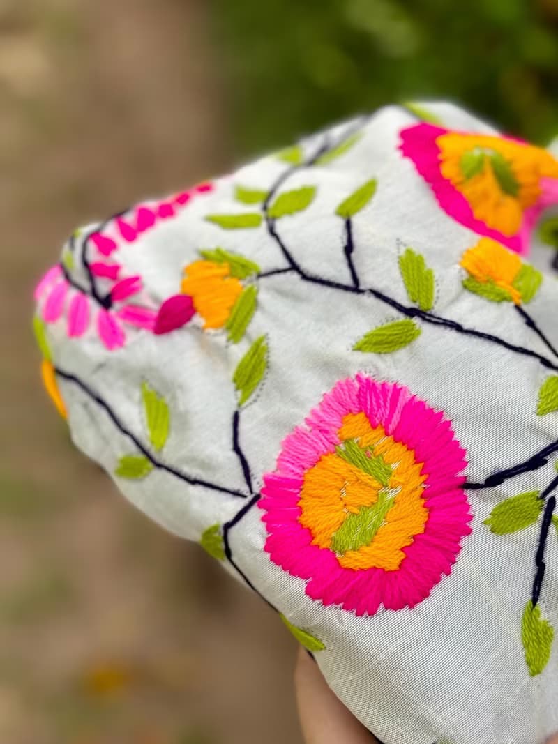 手工刺繡 淺綠色 花卉 手提包 小包 包包 手袋 手提袋