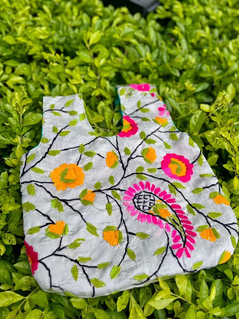 手工刺繡 淺綠色 花卉 手提包 小包 包包 手袋 手提袋