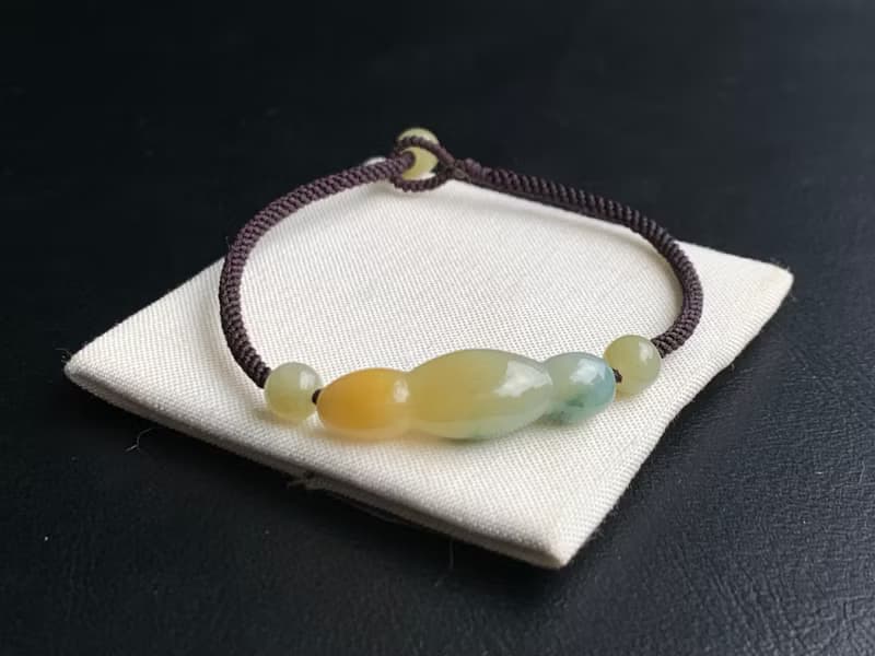 快速出貨 天然翡翠手鍊 福豆手鍊 三彩 蜜糖黃飄花 編織款手鍊