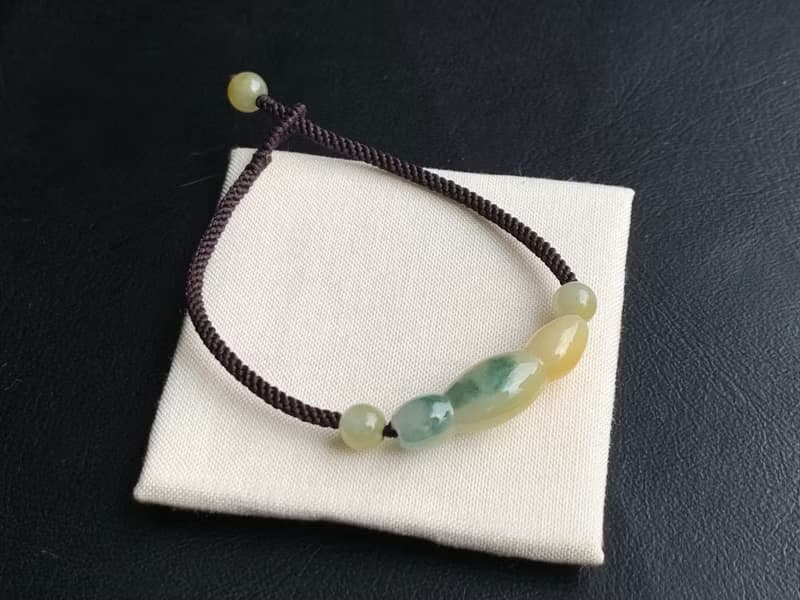 快速出貨 天然翡翠手鍊 福豆手鍊 三彩 蜜糖黃飄花 編織款手鍊