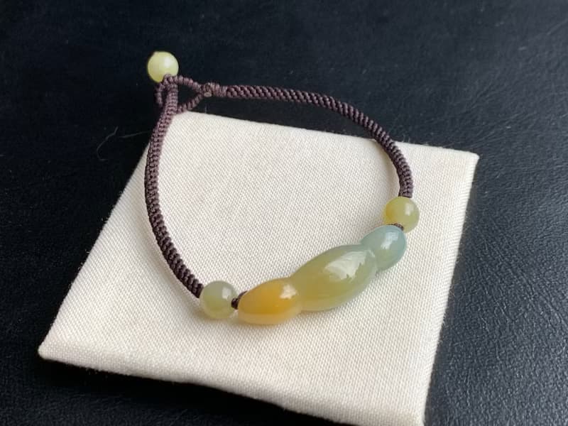 快速出貨 天然翡翠手鍊 福豆手鍊 三彩 蜜糖黃飄花 編織款手鍊