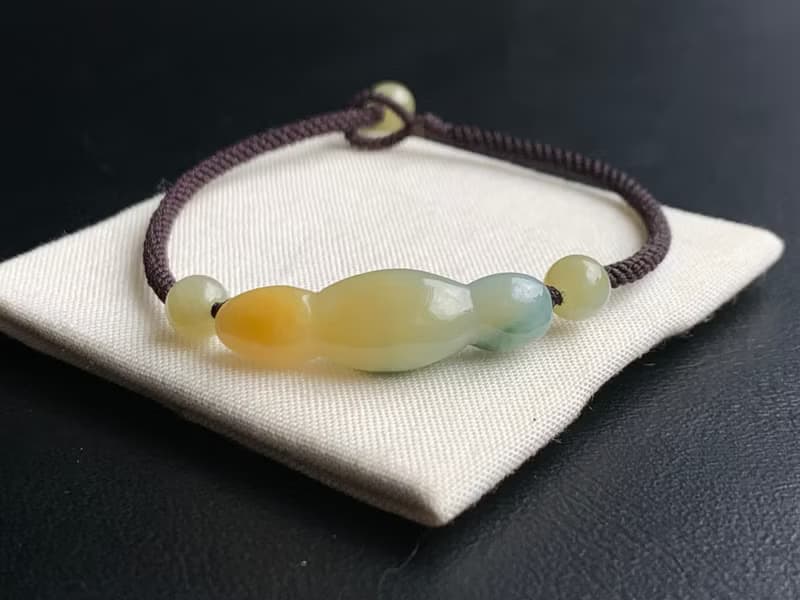 快速出貨 天然翡翠手鍊 福豆手鍊 三彩 蜜糖黃飄花 編織款手鍊