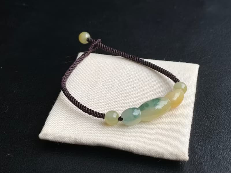 快速出貨 天然翡翠手鍊 福豆手鍊 三彩 蜜糖黃飄花 編織款手鍊