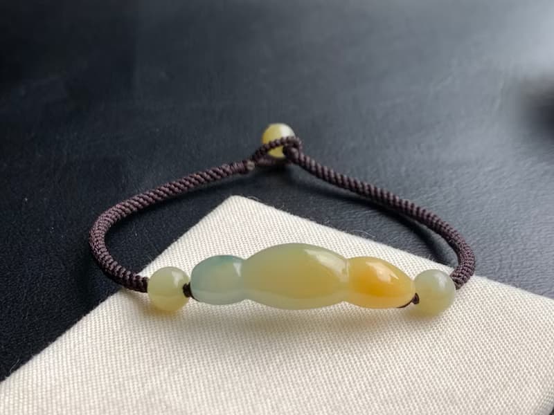 快速出貨 天然翡翠手鍊 福豆手鍊 三彩 蜜糖黃飄花 編織款手鍊