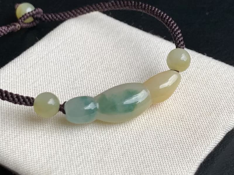 快速出貨 天然翡翠手鍊 福豆手鍊 三彩 蜜糖黃飄花 編織款手鍊