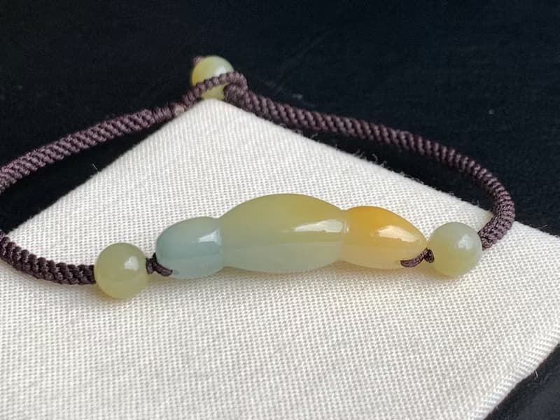 快速出貨 天然翡翠手鍊 福豆手鍊 三彩 蜜糖黃飄花 編織款手鍊