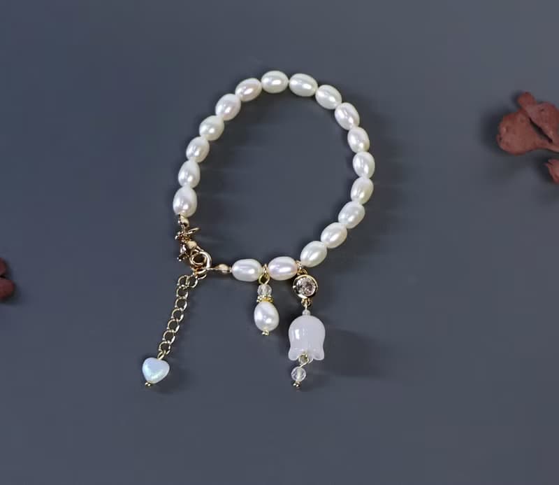 檸檬手作髮飾   天然淡水珍珠白玉鈴蘭手鍊/手環