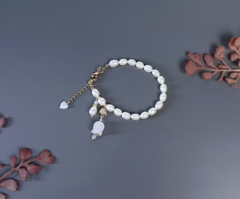 檸檬手作髮飾   天然淡水珍珠白玉鈴蘭手鍊/手環