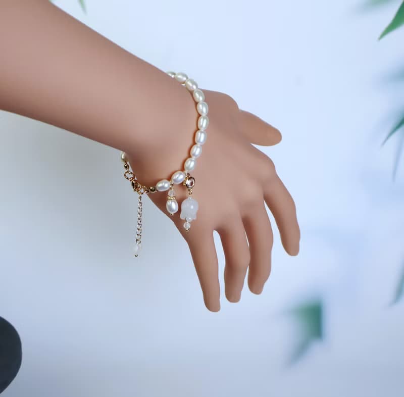 檸檬手作髮飾   天然淡水珍珠白玉鈴蘭手鍊/手環