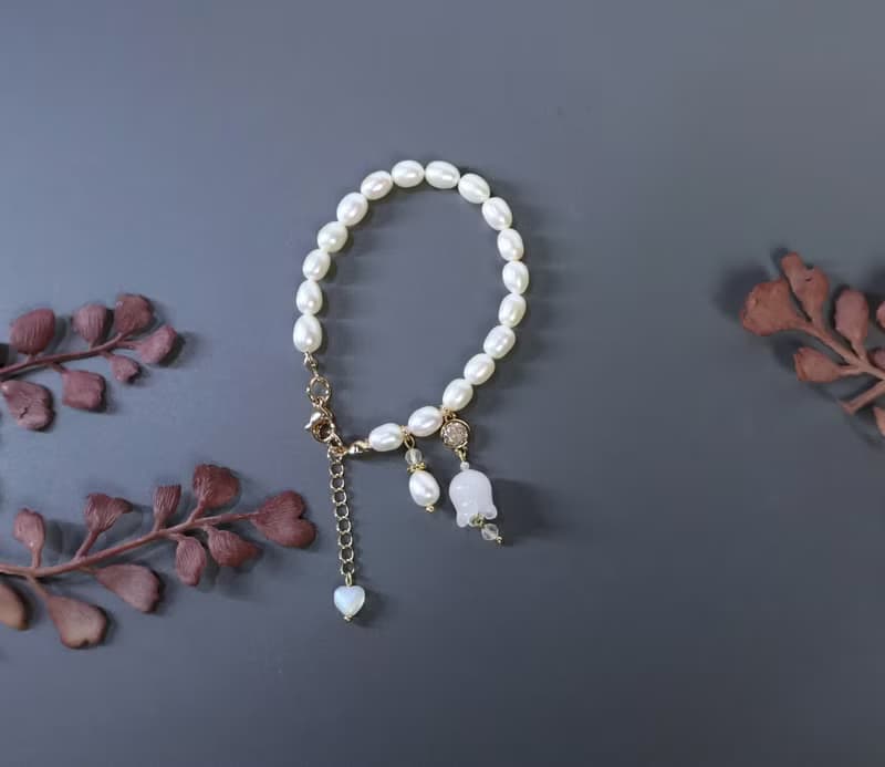 檸檬手作髮飾   天然淡水珍珠白玉鈴蘭手鍊/手環