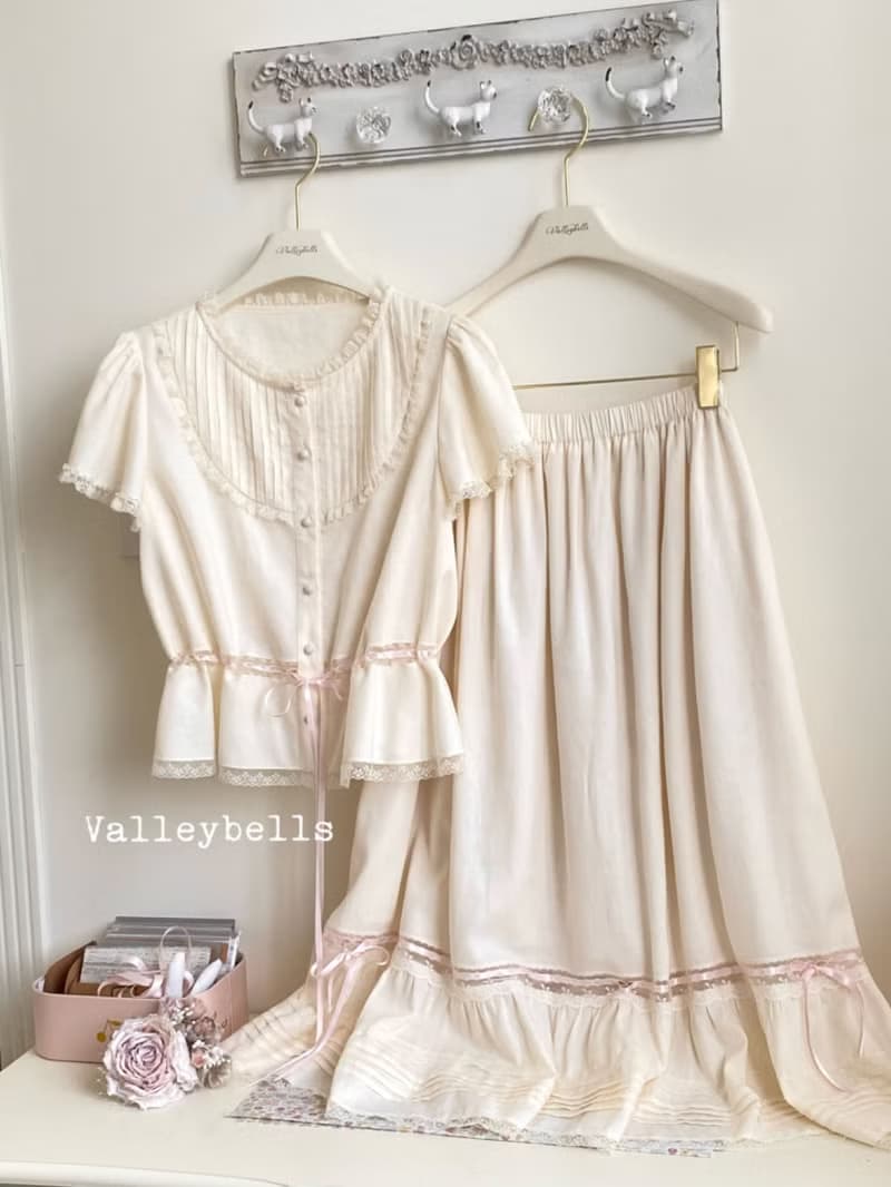 法式少女  vintage復古蕾絲 小飛袖襯衫 半裙