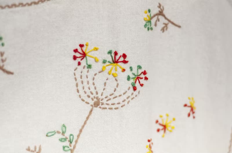 女裝 有機純棉刺繡上衣 手工棉手繡上衣 手織布寬版-蒲公英花朵風