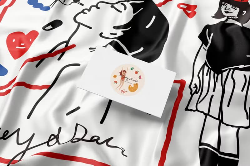 插畫師周邊 ::真絲絲巾100%silk:: — 治癒 女孩 藥丸 心形 方巾